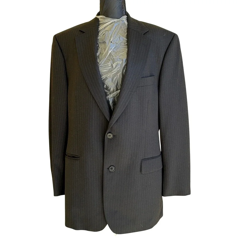Brooks Brothers 346 Pinstripe Stretch Blazer‎ Mens 43R Black Classic Corporate